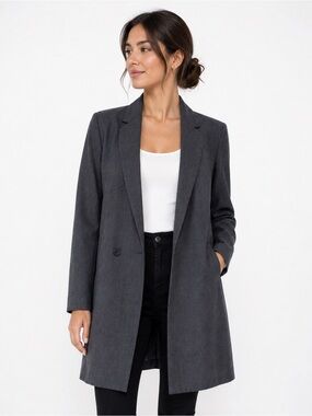 NWT Belle Vere Dark Gray Longline Blazer Coat Business Chic Size S
